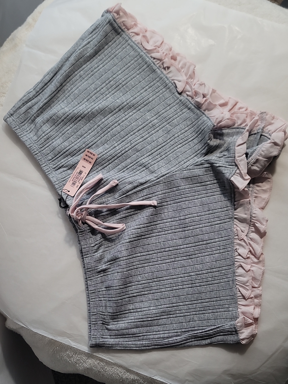 Victoria's Secret Gray Ribbed Lounge Shorts with Pink Ruffle Trim